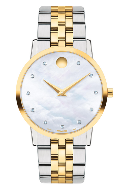 Movado Museum Classic Mother of Pearl Ladies Two Tone Watch 0607630 Paramount Jewelers LLC