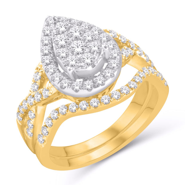 10K Yellow Gold 1.00 CTW Diamond Pear Bridal Ring