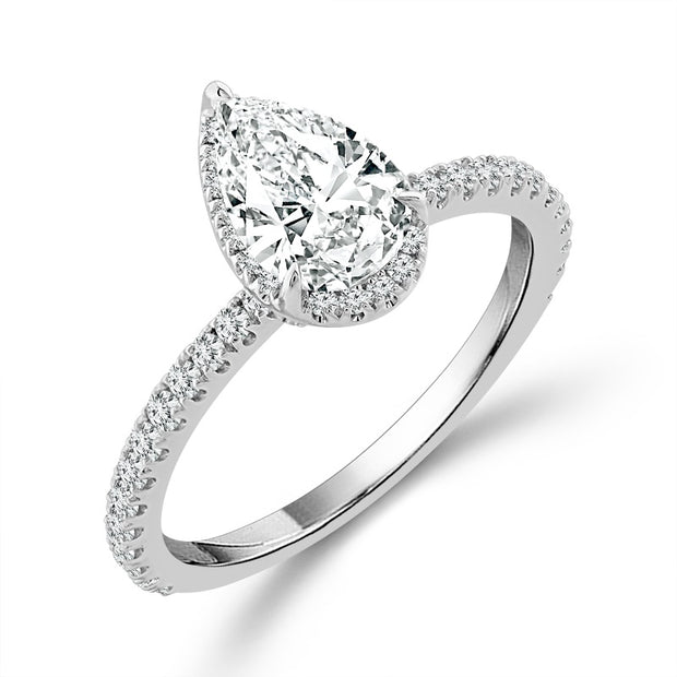 14k White Gold Lab-Grown Diamond 1.9 CTW Pear Bridal Ring