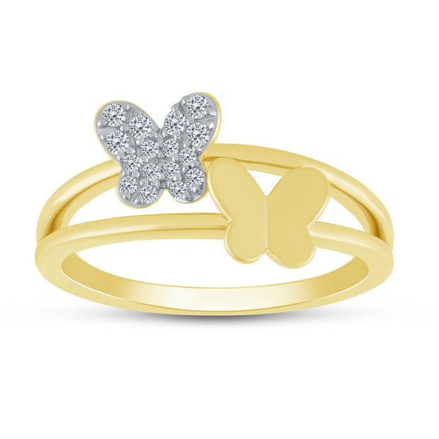 10K Yellow Gold 0.12 Ctw Diamond Butterfly Ring