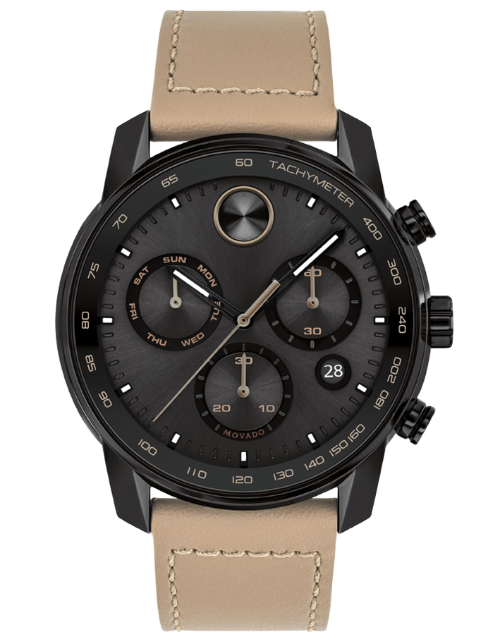 Movado men's leather discount watch