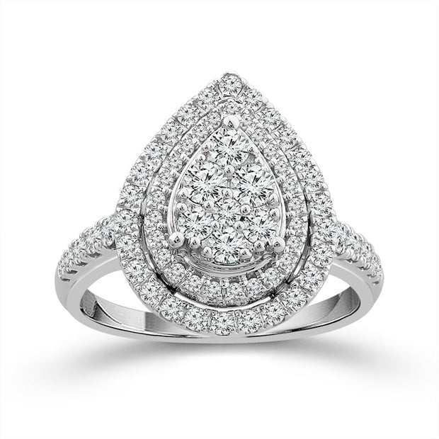 10K White Gold 1.00 Ctw diamond pear Halo Engagement Ring